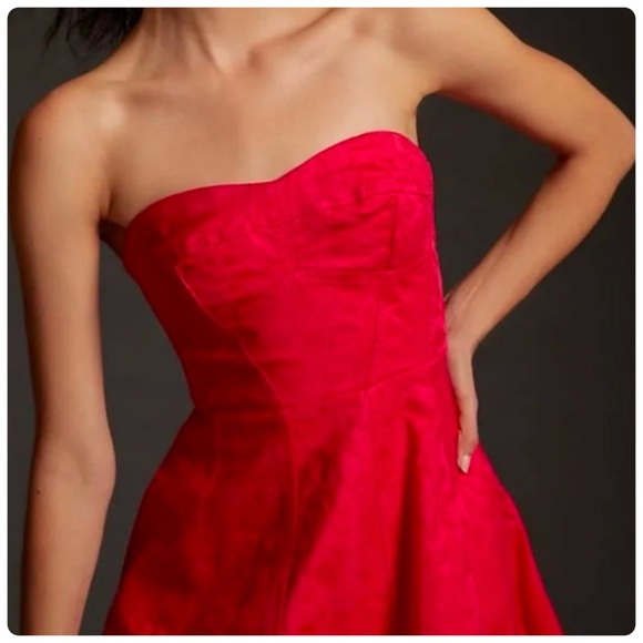 NWT Anthropologie Jacquard floral print Red Strapless Midi Dress size 12 - Picture 7 of 14